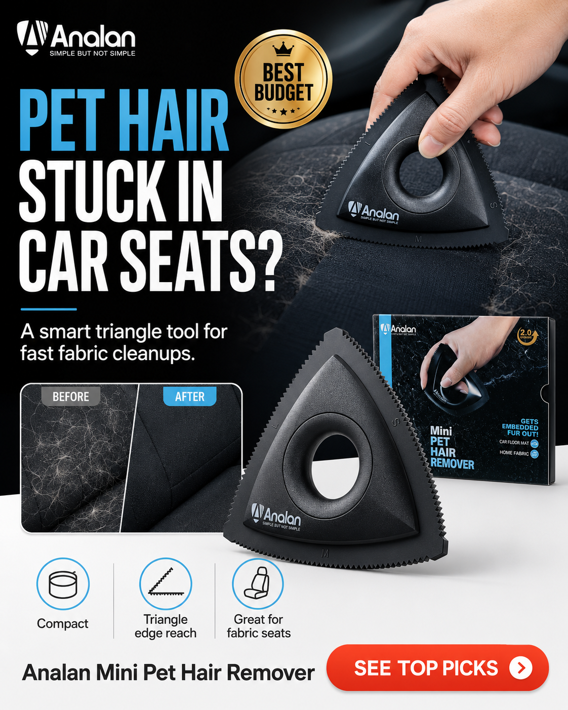 Analan Mini Pet Hair Remover triangle tool