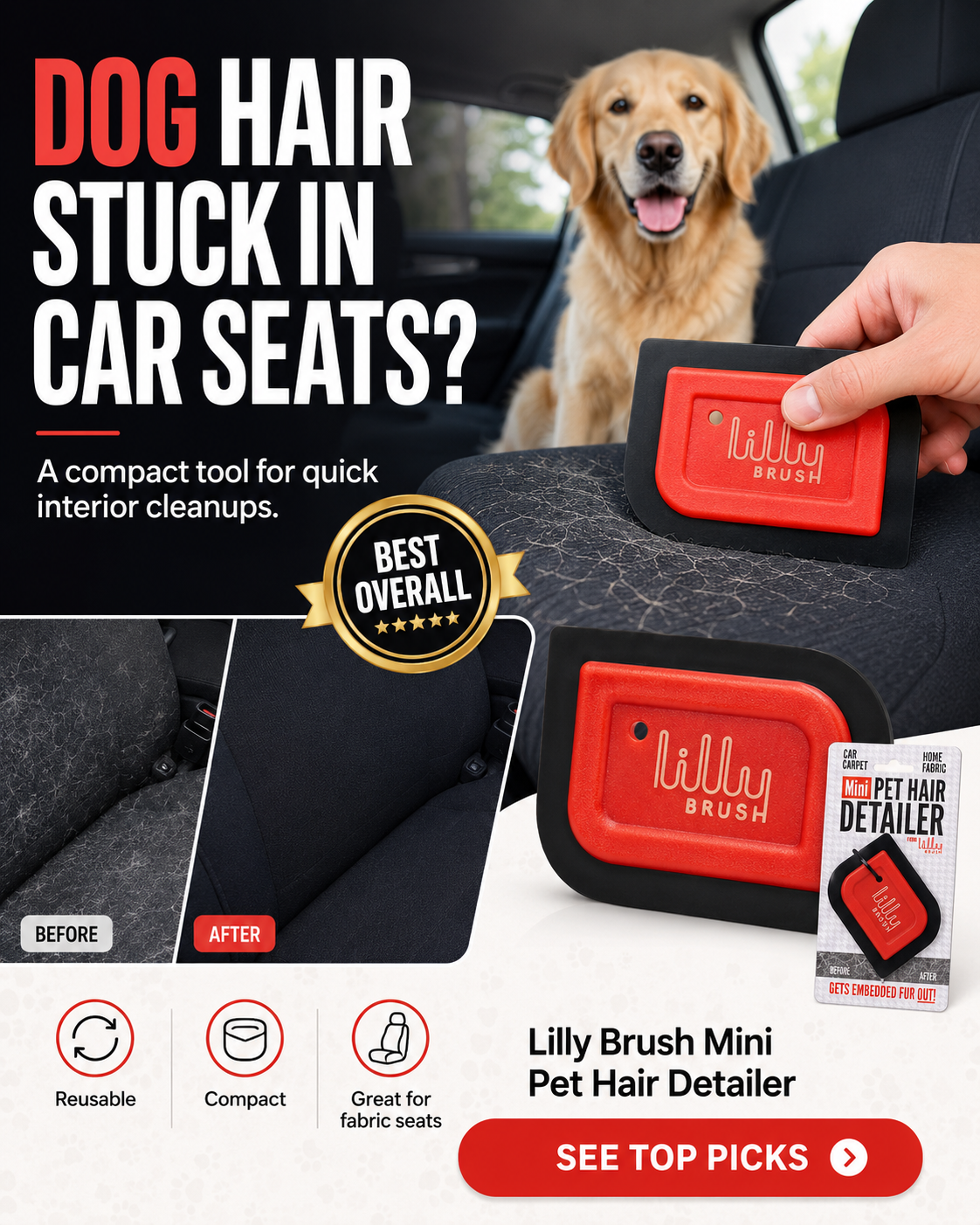 Lilly Brush Mini Pet Hair Detailer for car seats